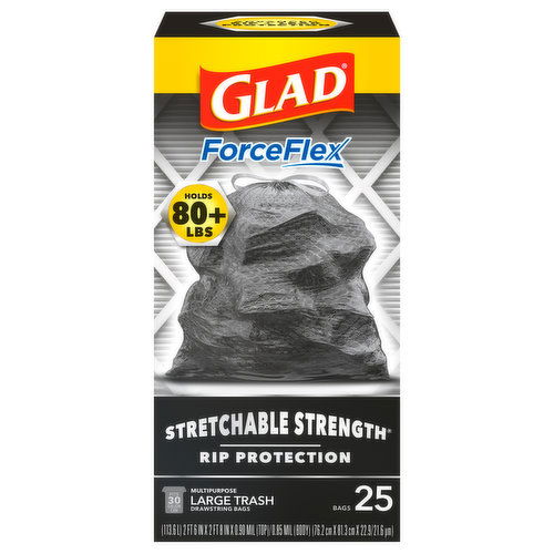 Glad Forceflex Drawstring Bags, Large Trash, Multipurpose, 13 Gallon