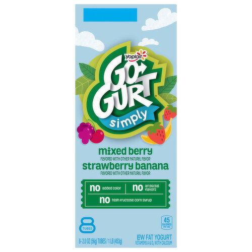 Go-Gurt Yogurt, Mixed Berry Strawberry Banana, Low Fat