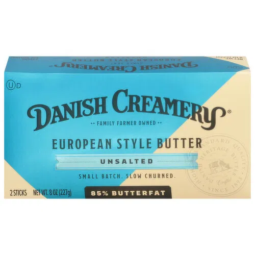 Danish Creamery Butter, European Style, Unsalted, 85% Butterfat