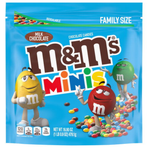 M&M's Chocolate Candies, Milk Chocolate, Minis, Family Size