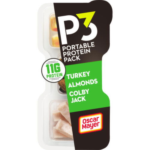 P3 Portable Protein Snack Pack with Turkey, Almonds & Colby Jack Cheese, for a Low Carb Lifestyle