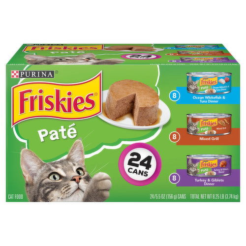 Friskies Pate Pate Wet Cat Food Variety Pack, Ocean Whitefish, Grilled & Turkey