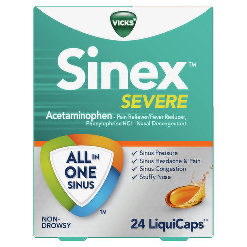 Vicks Severe Pressure & Pain Vicks Sinex Severe LiquiCaps, All-in-One Sinus Relief, Over-the-Counter Medicine, 24 Ct