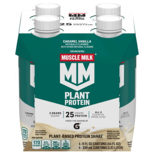 Muscle Milk Protein Shake, Plant-Based, Caramel Vanilla