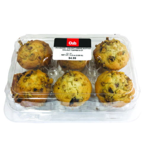 Cub Bakery Cranberry Walnut Creme Muffins
Walnut Topped 6 Ct