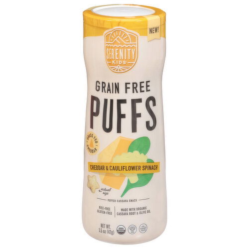 Serenity Kids Puffs, Grain Free, Cheddar & Cauliflower Spinach