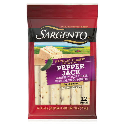 Sargento Cheese, Natural, Pepper Jack, 12 Pack