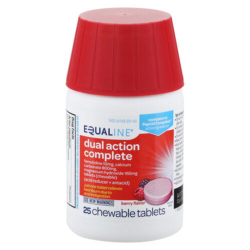 Equaline Acid Reducer/Antacid, Dual Action Complete, Berry Flavor, Chewable Tablets