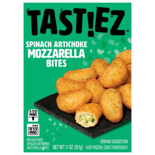 Tastiez Mozzarella Bites, Spinach Artichoke, Breaded, Mini