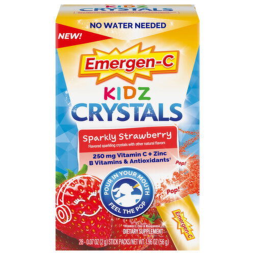 Emergen-C Kidz Crystals, 250 mg, Sparkly Strawberry, Stick Packs