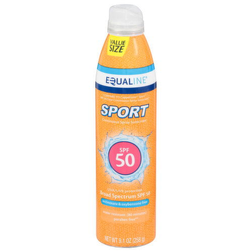 Equaline Sport Sunscreen, Continuous Spray, Broad Spectrum SPF 50, Value Size