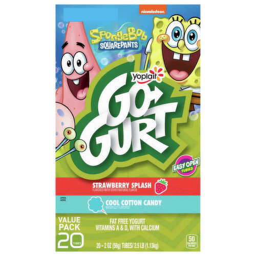 Go-Gurt Fat Free SpongeBob SquarePants Strawberry Splash/Cool Cotton Candy Yogurt Value Pack