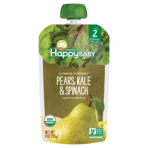 HappyBaby Organics Baby Food, Organic, Pears, Kale & Spinach, 2 (6+ Months)