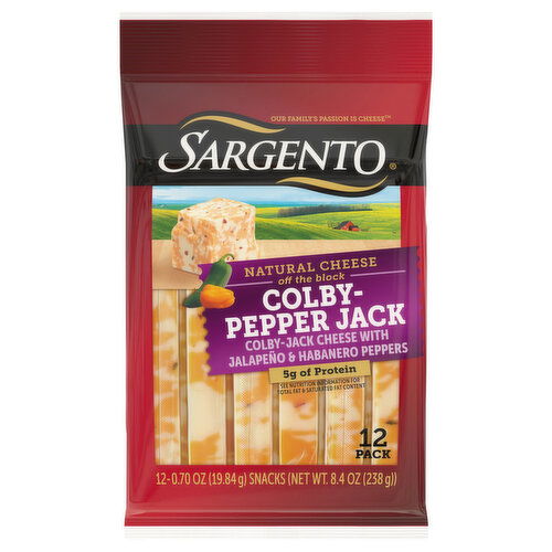 Sargento Cheese, Natural, Colby-Pepper Jack, 12 Pack