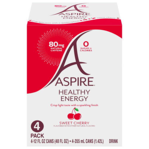 Aspire Energy Drink, Healthy, Sweet Cherry, 4 Pack