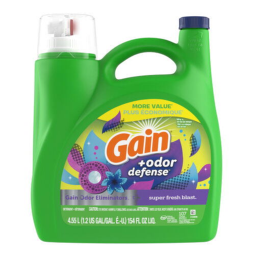 Gain Gain Odor Defense Liquid Laundry Detergent, Super Fresh Blast Scent, 154 fl oz, 107 loads