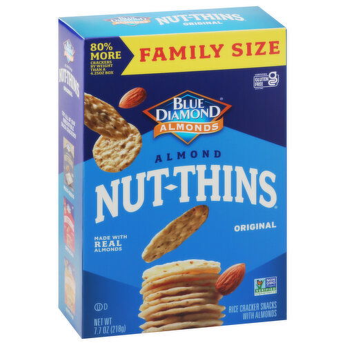 Blue Diamond Nut-Thins Rice Crackers Snacks, Original, Almonds, Family Size