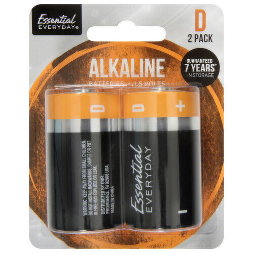 Essential Everyday Batteries, D, 2 Pack