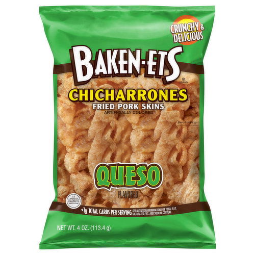 Baken-Ets Pork Skins, Queso Flavored, Fried, Chicharrones