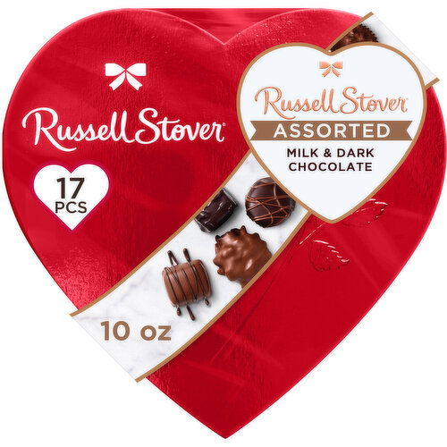 Russell Stover Valentine's Day Red Foil Heart Assorted Milk & Dark Chocolate Gift Box