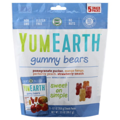 YumEarth Gummy Bears, Assorted, 5 Snack Packs