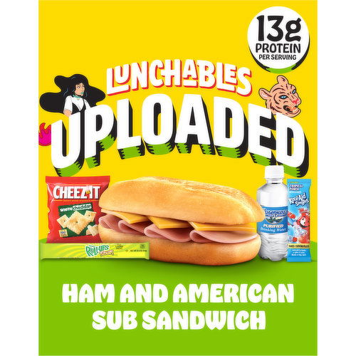 Lunchables 6-Inch Ham & American Cheese Sub Meal Kit with Water, White Cheddar Cheez-It, Fruit Roll Up Sour, & Kool-Aid Tropical Punch Single