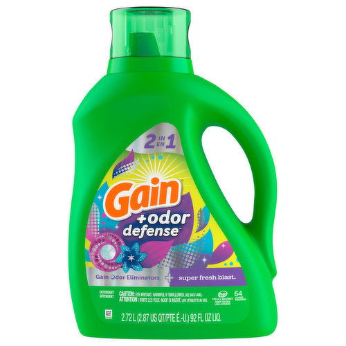 Gain +Odor Defense Detergent, HE, Gain Odor Eliminators + Super Fresh Blast, 2 in 1