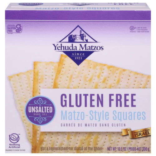 Yehuda Matzos Matzo-Style Squares, Gluten Free, Unsalted