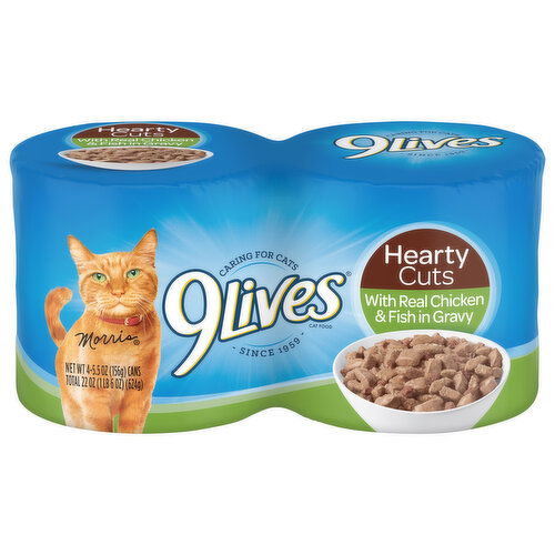 9Lives Cat Food, with Real Chicken & Fish in Gravy, Hearty Cuts