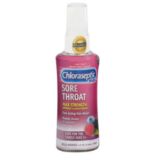 Chloraseptic Max Sore Throat, Max Strength, Spray, Wild Berries