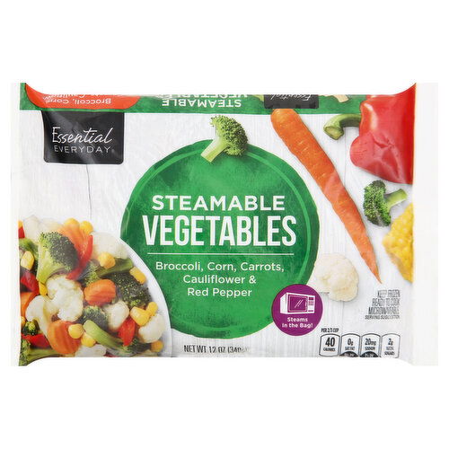 Essential Everyday Vegetables, Steamable, Broccoli, Corn, Carrots, Cauliflower & Red Pepper