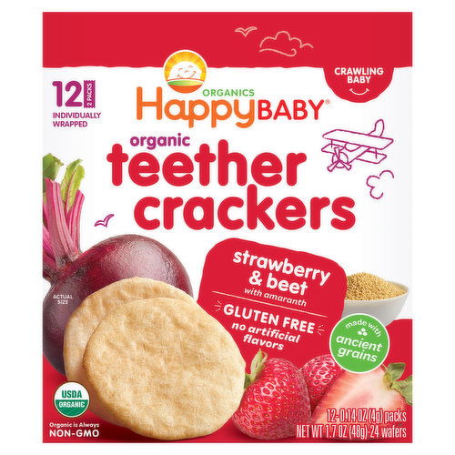 HappyBaby Organics Teeth Crackers, Organic, Strawberry & Beet