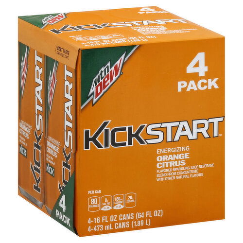 Mountain Dew KickStart Juice Beverage, Sparkling, Energizing, Orange Citrus Flavored