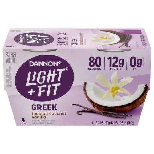 Dannon Light + Fit Yogurt, Fat Free, Greek, Toasted Coconut Vanilla