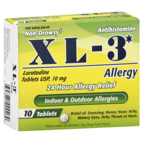 XL 3 Allergy Relief, 24 Hour, Non-Drowsy, 10 mg, Tablets