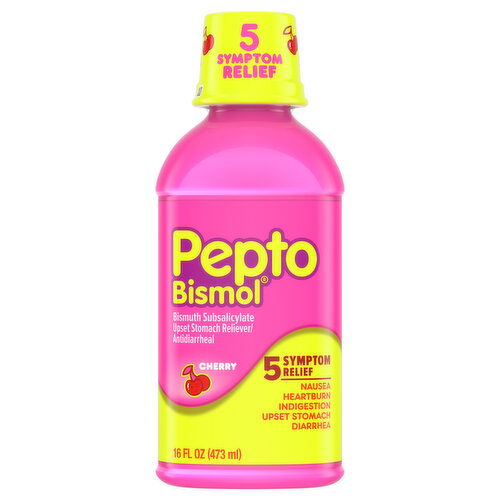 Pepto-Bismol Multi-Symptom Pepto Bismol Liquid, Upset Stomach & Diarrhea Relief, Over-the-Counter Medicine, Cherry, 16 Oz