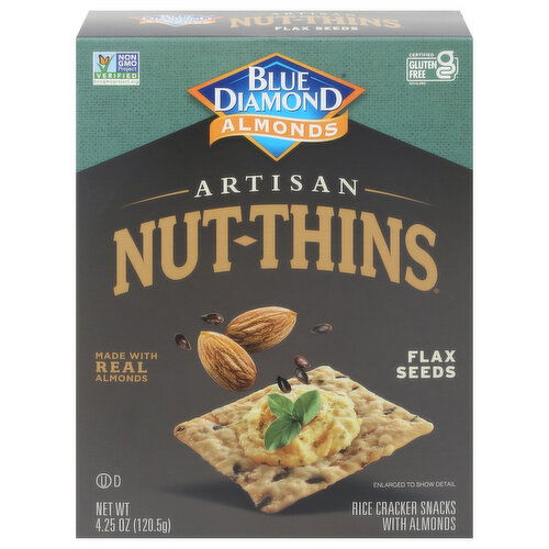 Blue Diamond Almonds Nut-Thins Rice Cracker Snacks, with Almonds, Flax Seeds, Artisan