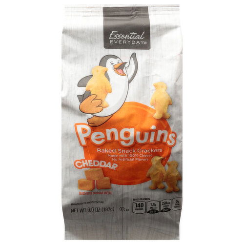 Essential Everyday Baked Snack Crackers, Penguins, Cheddar