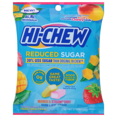 Hi-Chew Fruit Chew Candy, Reduced Sugar, Mango & Strawberry