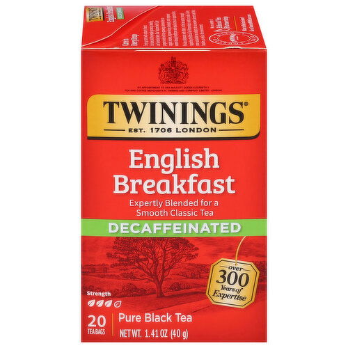 Twinings Black Tea, Pure, Decaffeinated, English Breakfast, Tea Bags