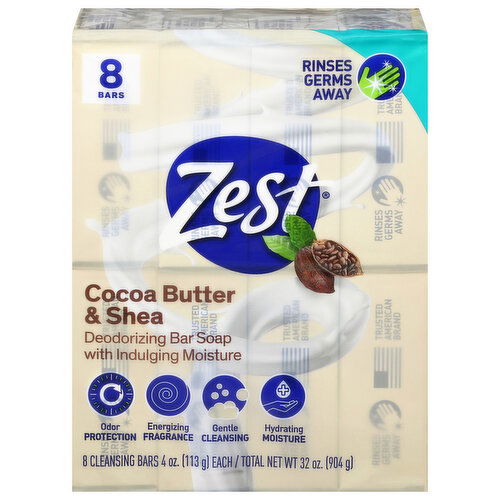 Zest Cocoa Butter & Shea Deodorizing Bar Soap with Indulging Moisture