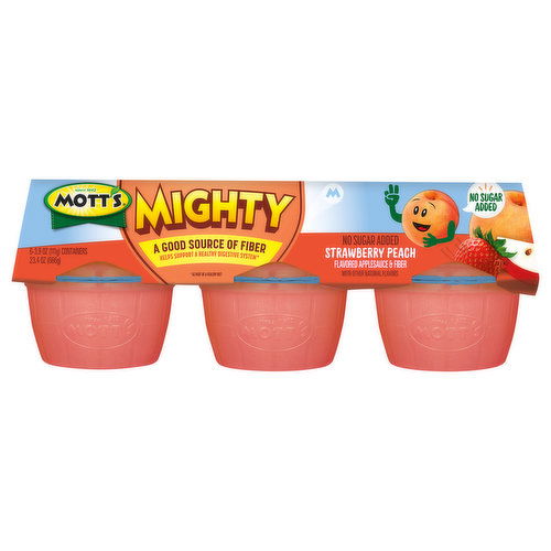 Mott's Mighty Applesauce & Fiber, No Sugar Added, Strawberry Peach