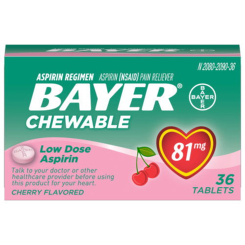 Bayer Aspirin, Low Dose, 81 mg, Cherry Flavored, Chewable, Tablets