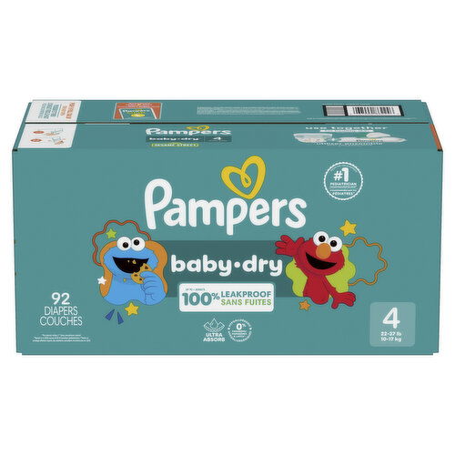 Pampers Baby Dry Pampers Baby Dry Diapers, Size 4, 22-37 lbs, 92 Count, Absorbent Disposable Diapers