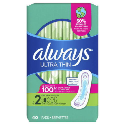 Always Ultra Thin Always Ultra Thin Pads without Wings, Size 2, 40 CT