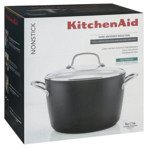 KitchenAid Covered Stockpot, Nonstick, Matte Black, 8 Quart