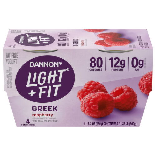 Dannon Light + Fit Yogurt, Fat Free, Greek, Raspberry