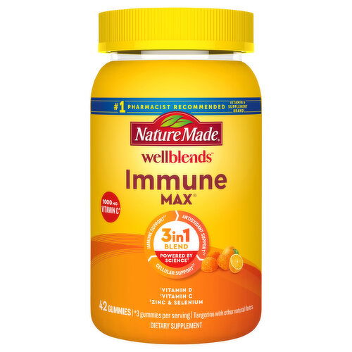 Nature Made Wellblends Immune Max, 3 in 1 Blend, 1000 mg, Gummies, Tangerine