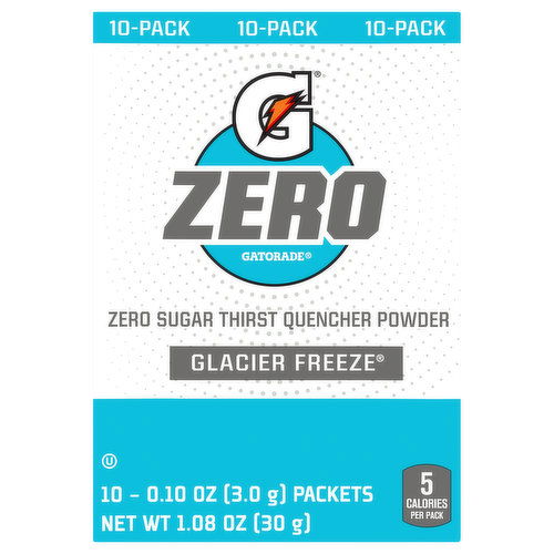 Gatorade Zero Thirst Quencher Powder, Zero Sugar, Glacier Freeze, 10 Pack