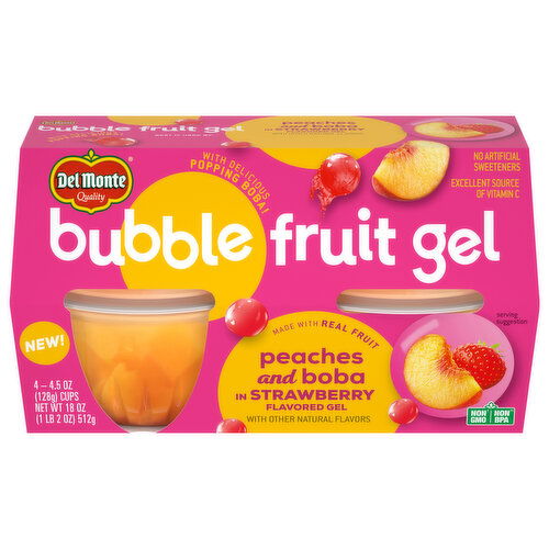 Del Monte Bubble Fruit Gel, Peaches and Boba in Strawberry